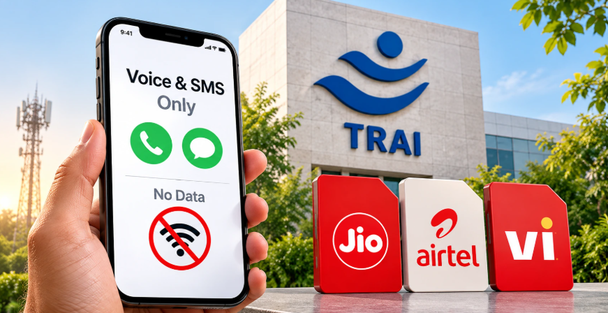 TRAI Voice SMS Only Plan के तहत बिना डेटा वाले मोबाइल रिचार्ज का प्रतिनिधि चित्र